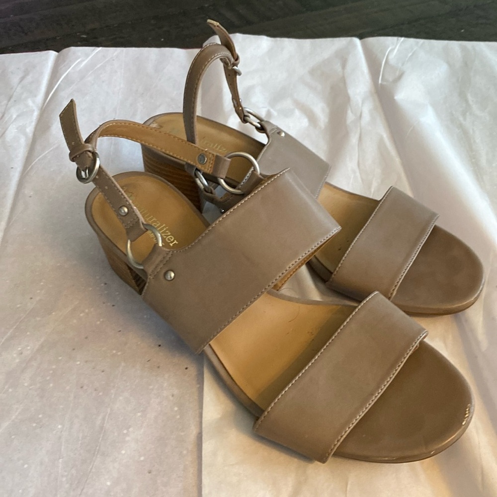 Naturalized Heeled sandals, Size 9, with 1.5” heel.